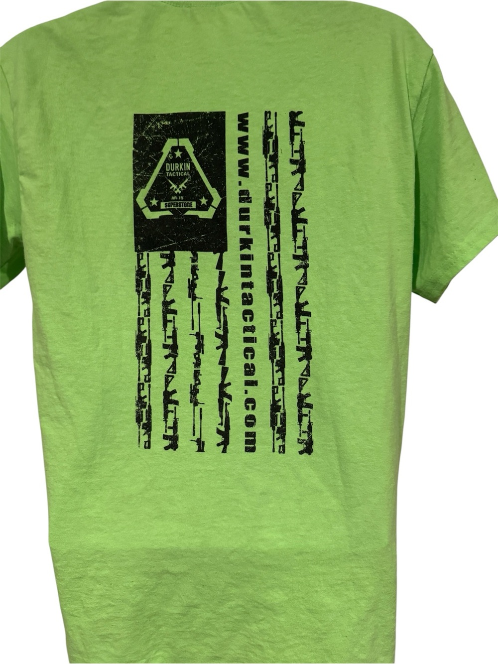 Gildan Neon Green Short-Sleeve T-Shirt with Black Skull Helmet Graphic - Picture 2 of 4